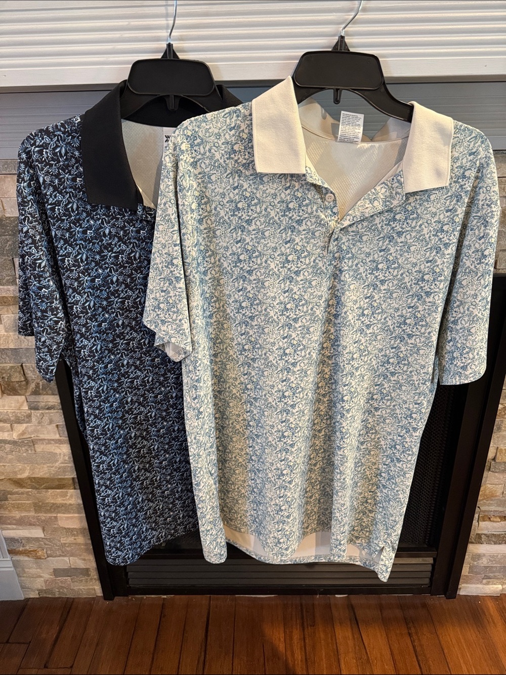 all in motion Men's Blue Floral Polo with White Collar